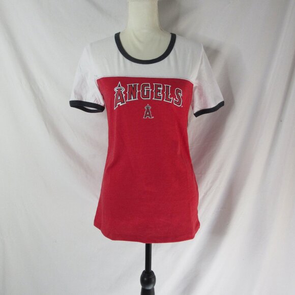 MLB LA Angels Baseball Short Sleeve  Ringer Tee Shirt Women's Red Size Small NWT - Picture 2 of 8
